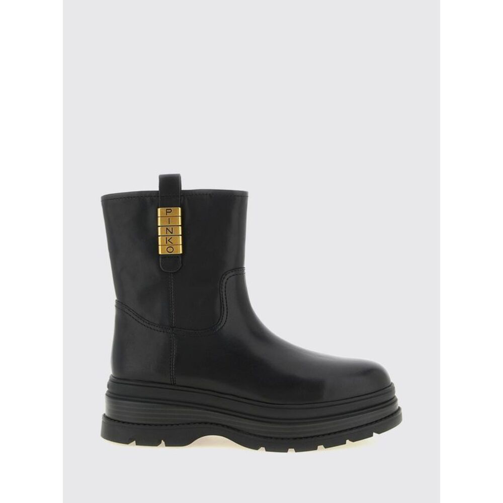 Pinko Women Eva Smooth Cowhide Leather Biker Ankle Boots Pinko